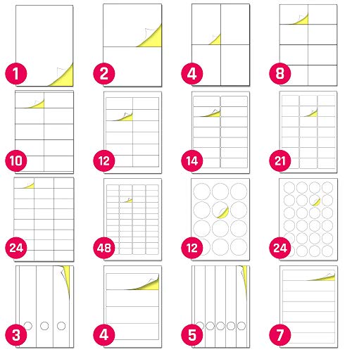 210 x 297 mm, 25 hojas, A4 Etiqueta Adhesiva Blanca Pegatina - 1 etiqueta por hoja