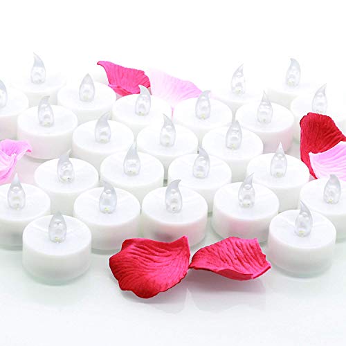 24 Velas LED, Más de 100 Horas de Iluminación y Decoración de Pétalos de Rosa, Velas Electrónicas con Baterías Incorporada, Perfectas para San Valentín