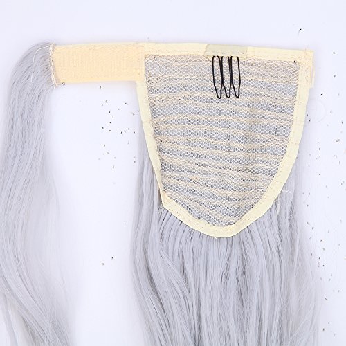 24"(60cm) Coleta Postiza de Pelo Sintético Rizado con Clips Extensiones de Cabello Invisible y Natural Ponytail Hair Extension (100g,Gris Plateado)