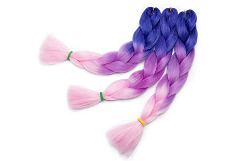 24"(60cm) SEGO 3PCS Extensiones de Pelo Sintético para Trenzas Africanas [Azul Real & Violeta & Rosa] Cabello Se Ve Natural sin Clip Crochet Braiding Twist Hair Extensions (300g)