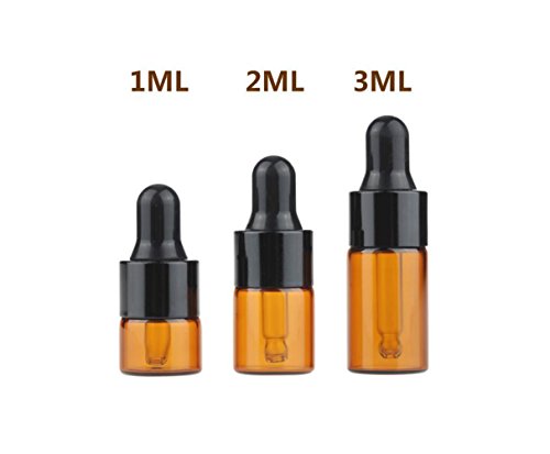 24PCS Mini Amber Glass Essential Oil Dropper Frascos la botella con el casquillo goma negro Cosmético Perfume la muestra Frascos líquidos Contenedor almacenamiento (1ml)