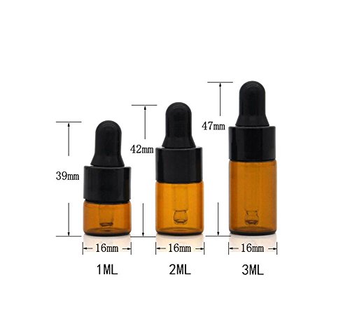 24PCS Mini Amber Glass Essential Oil Dropper Frascos la botella con el casquillo goma negro Cosmético Perfume la muestra Frascos líquidos Contenedor almacenamiento (1ml)