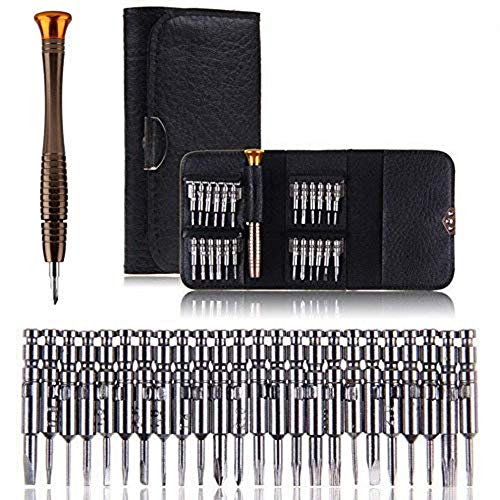 25 en 1 Juego de Mini Destornilladores de Precisión, Vakki Multiuso Kit de Herramientas de Reparación con Estuche de Cuero para Smartphone, Computadoras, PC, Talleres Electrónicos, Reparación de Gafas