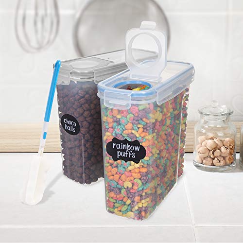 4 Piezas Grande Recipientes de Cereales, 4L - Incluye Etiquetas, Marcador y Cepillo para Limpieza - Almacenamiento de Alimentos de Plástico con Tapa para Cereales Harina Café Arroz Azúcar| Sin BPA.