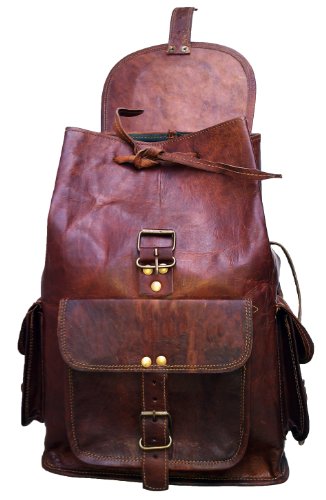 40 Cm Mochila Backpack Salveque Morral Valija De Cuero Piel Marrón para Portátil Ordenador, Impermiable Casual Espalda Uso Escolar Senderismo Viaje Regalo Hombres Mujeres Leather