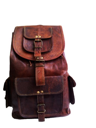 40 Cm Mochila Backpack Salveque Morral Valija De Cuero Piel Marrón para Portátil Ordenador, Impermiable Casual Espalda Uso Escolar Senderismo Viaje Regalo Hombres Mujeres Leather