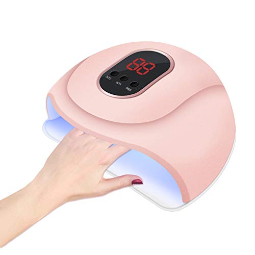 54W Lámpara Secadora de Uñas,LED/UV para Esmalte Uñas de Gel,3 modos para tiempo con Pantalla LCD para Manicura/Pedicure Nail Art en el Hogar y el Salón(Rosado)