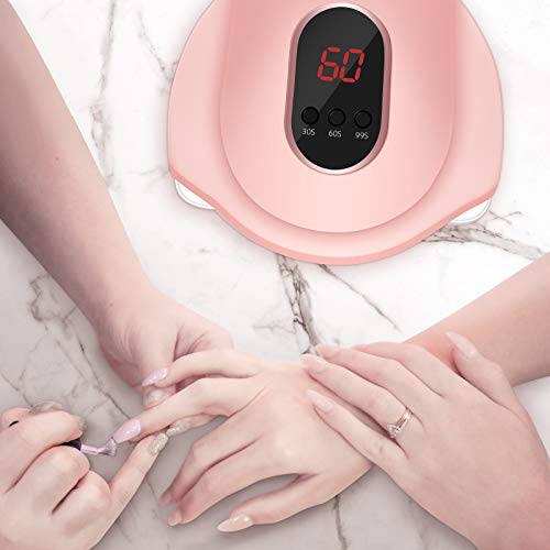 54W Lámpara Secadora de Uñas,LED/UV para Esmalte Uñas de Gel,3 modos para tiempo con Pantalla LCD para Manicura/Pedicure Nail Art en el Hogar y el Salón(Rosado)