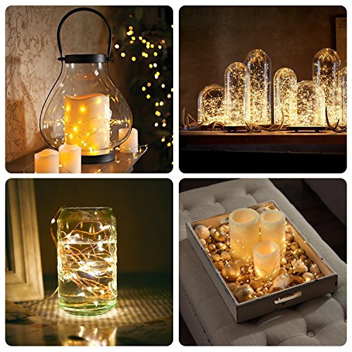 6 Piezas Cadena de Luces con pilas CR2032 en 2M/7Ft 20 LEDs Plata Alambre Guirnalda Luces para Decoración Interior, Boda, Fiesta de Navidad (Blanco cálido)