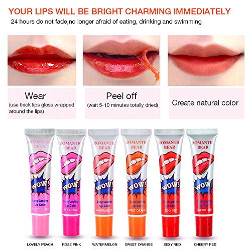 6pcs las mujeres románticas tienen nuevas chicas brillo de labios mate impermeable de la cáscara del color del tatuaje Megic paquete de máscara Tinte larga duración labios maquillaje 15ML