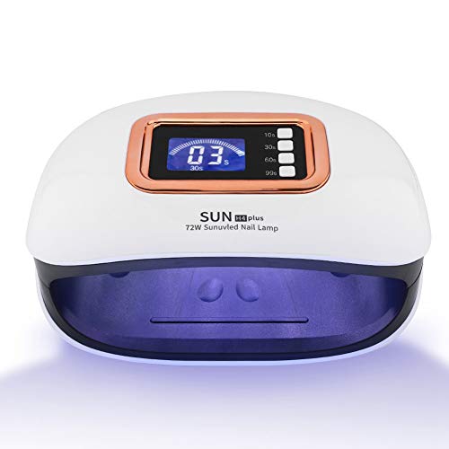 72W Secador de Uñas, Lámpara de Uñas LED UV con 36 Luz y Sensor Automático y 4 Temporizador para 2 Manos Secado Rápido(Blanco)
