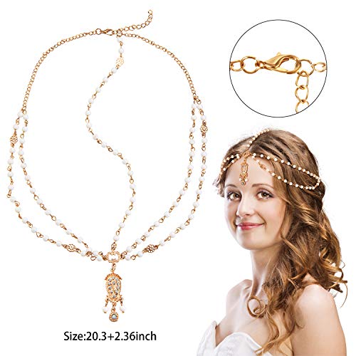 8 Piezas Oro Joya con Cadena de Cabeza Diadema Boho Cadena de Cabeza Monedas Perla Borla Cadena Cabello Banda Tocado de Boda de Fiesta de Graduación para Mujeres y Niñas (Estilo A)