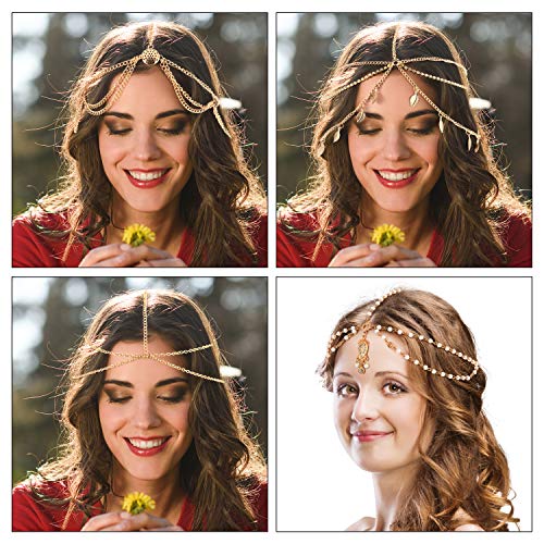 8 Piezas Oro Joya con Cadena de Cabeza Diadema Boho Cadena de Cabeza Monedas Perla Borla Cadena Cabello Banda Tocado de Boda de Fiesta de Graduación para Mujeres y Niñas (Estilo A)