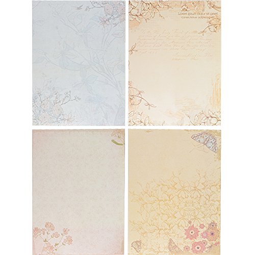 80 Hojas Papel de Carta Vintage Antiguo Escritura Escribir (26cm*18.5cm) para Decoración Manualidades Scrapbooking Poemas Imprimible con Varios Diseños Elegantes