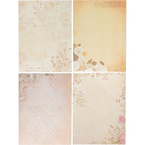 80 Hojas Papel de Carta Vintage Antiguo Escritura Escribir (26cm*18.5cm) para Decoración Manualidades Scrapbooking Poemas Imprimible con Varios Diseños Elegantes