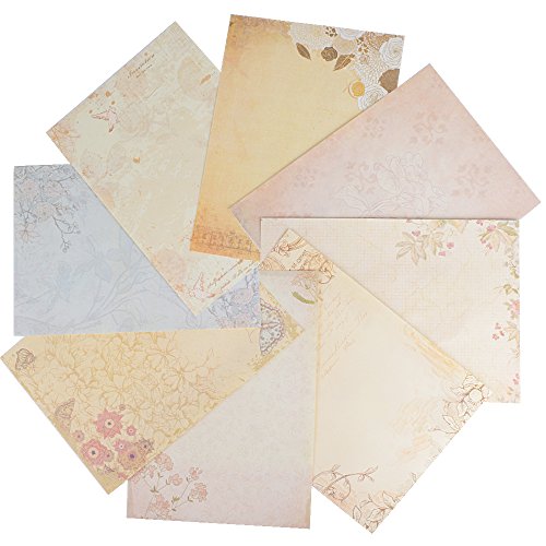 80 Hojas Papel de Carta Vintage Antiguo Escritura Escribir (26cm*18.5cm) para Decoración Manualidades Scrapbooking Poemas Imprimible con Varios Diseños Elegantes