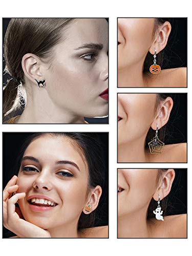 9 Pares Pedientes de Colgante de Gota de Halloween Pendientes de Gato Negro Calabaza para Mujer Halloween Disfraz