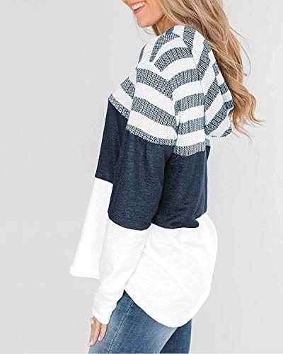 ABRAVO Mujer Sudadera con Capucha Manga Larga Jerséis Sueltos Sudadera con Estampado la Camiseta Otoño Invierno Mujer Chándal (2XL, Rayado Blanco)