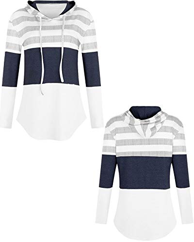 ABRAVO Mujer Sudadera con Capucha Manga Larga Jerséis Sueltos Sudadera con Estampado la Camiseta Otoño Invierno Mujer Chándal (2XL, Rayado Blanco)