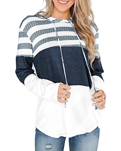 ABRAVO Mujer Sudadera con Capucha Manga Larga Jerséis Sueltos Sudadera con Estampado la Camiseta Otoño Invierno Mujer Chándal (2XL, Rayado Blanco)