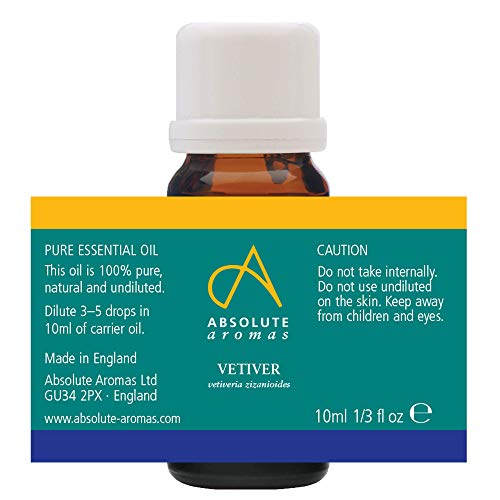 Absolute Aromas Aceite Esencial de Vetiver 10ml - 100% Puro, Natural, Sin diluir y Libre de Crueldad Animal - Para usar en un difusor y en mezclas de aromaterapia