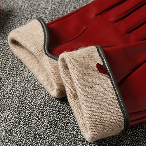 Acdyion - Guantes de piel para mujer con forro de cachemira para el exterior, para el tiempo libre, elegantes, elásticos, ajustados, regalos de lujo rojo1 S
