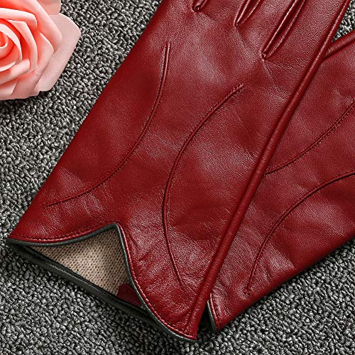 Acdyion - Guantes de piel para mujer con forro de cachemira para el exterior, para el tiempo libre, elegantes, elásticos, ajustados, regalos de lujo rojo1 S