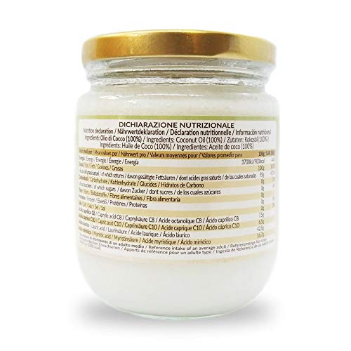 Aceite de Coco Ecológico Extra Virgen 200 ml. Crudo y prensado en frío. 100% Orgánico, Puro y Natural. Aceite bio nativo no refinado. País de origen Sri Lanka. NaturaleBio