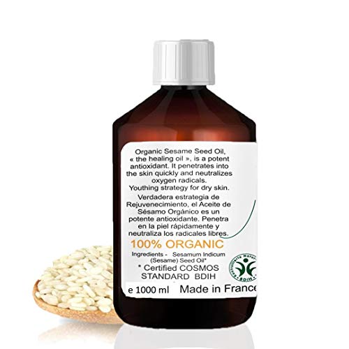 Aceite de Sésamo Orgánico Desodorizado Ayurveda 100% Natural Aceite de Masaje Cara y Cuerpo (1000 ml)