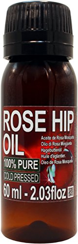 Aceite Rosa Mosqueta 100% Puro 60ml Origen Patagonia Chile - Envasado en UE, Primera Prensada en Frío, Virgen Extra -Color naranja brillante-. Primera calidad de exportación. Producción Manual + 100% Natural