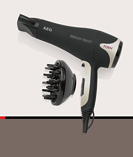 AEG HTD 5595 - Secador de pelo profesional con difusor, 3 niveles de temperatura, 2 velocidades, cable de 2 metros, 2200 W, color negro