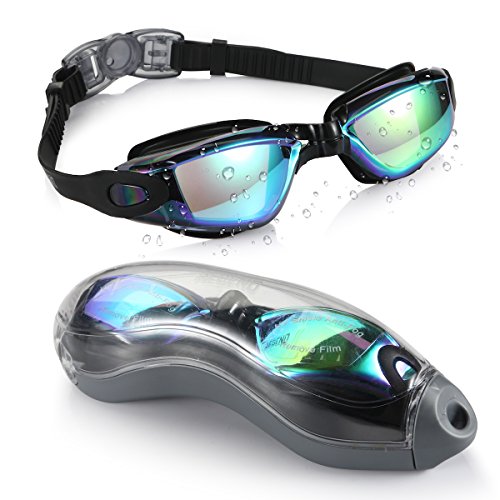 aegend espejo gafas de natación sin fugas. Antiniebla Protección UV Triathlon Gafas de natación espejo recubierto con GRATIS protección caso para hombres adultos mujeres jóvenes para niños, negro