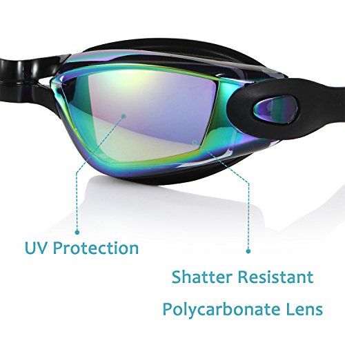 aegend espejo gafas de natación sin fugas. Antiniebla Protección UV Triathlon Gafas de natación espejo recubierto con GRATIS protección caso para hombres adultos mujeres jóvenes para niños, negro