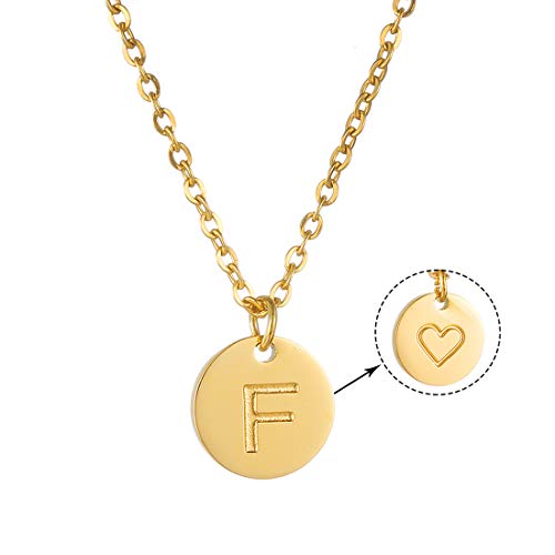 AFSTALR Colgantes Iniciales Mujer Oro Collar Letras F con Corazón Nombre Redondo Personalizado Letras Joyería Regalo de Cumpleaños