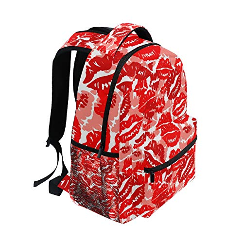 Ahomy Mochila Escolar para Adolescentes y niñas, con Estampado de pintalabios Rojo para el día de San Valentín, Mochila de Viaje, Bolsa de Senderismo para Mujeres y Hombres