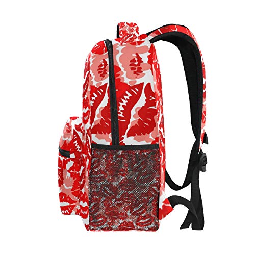 Ahomy Mochila Escolar para Adolescentes y niñas, con Estampado de pintalabios Rojo para el día de San Valentín, Mochila de Viaje, Bolsa de Senderismo para Mujeres y Hombres