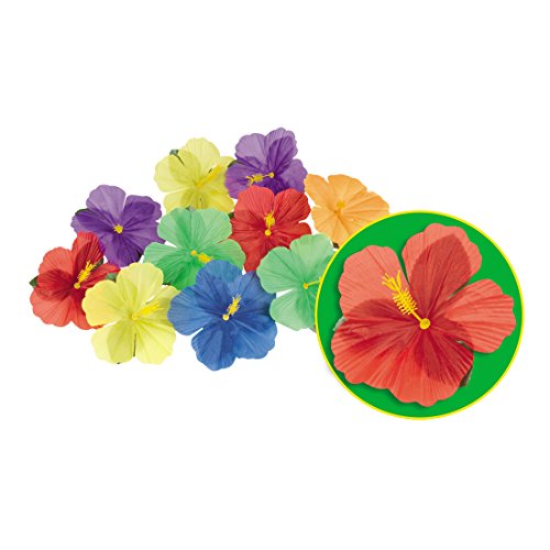 Amakando Flores de Cayena Artificiales | 24 Flores de Hibisco | Accesorio Fiesta de Verano | Decoración Fiesta Hawaiana