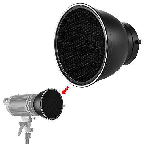 Andoer 7" Reflector Difusor Lámpara Plato con 60° Rejilla de Nido de Abeja Blanco Paño Suave para Montaje de Bowens Estudio Flash Speedlite Luz (con Tela Suave)