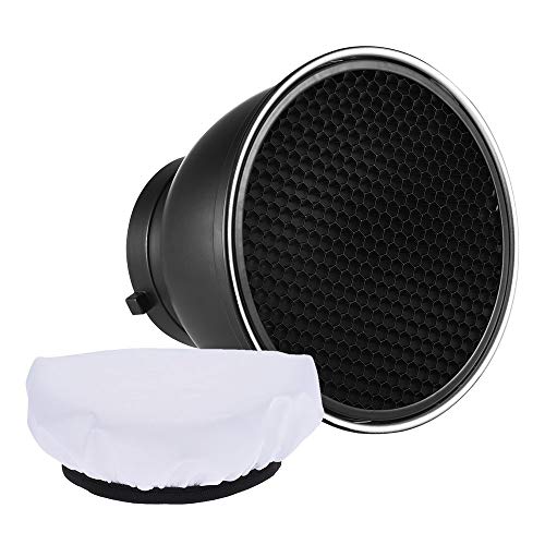 Andoer 7" Reflector Difusor Lámpara Plato con 60° Rejilla de Nido de Abeja Blanco Paño Suave para Montaje de Bowens Estudio Flash Speedlite Luz (con Tela Suave)