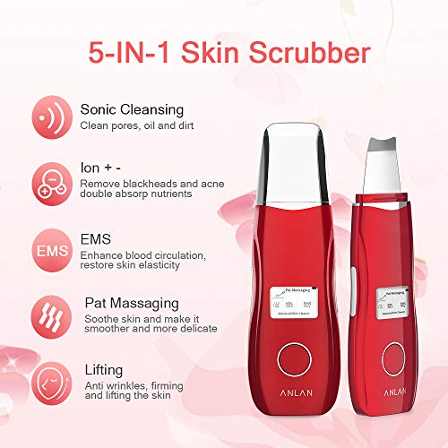 ANLAN Peeling Ultrasónico Facial con 5 Modos, LCD Pantalla, USB Recargable, Equipo de Belleza Facial Multifuncional para Limpieza Facial y Cuidado Facial