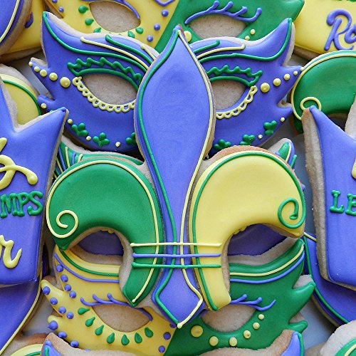 Ann Clark Cookie Cutters Juego de 4 cortadores de galletas Mardi Gras y Nueva Orleans con libro de recetas, corona de rey, corona de princesa, máscara y flor de lis