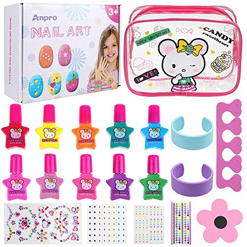 Anpro Kit de Manicura,Esmalte de Uñas Desgarrado para Niñas, Juguetes para Chicas, Regalo de Princesa para Niñas en Fiesta,Cumpleaños,Navidad