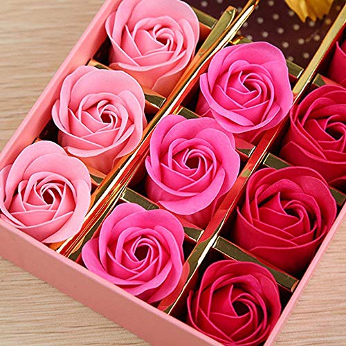 AOI Juego de Regalo romántico, 12 Flores de jabón y Rosas Doradas con Caja de Regalo para Fiesta de cumpleaños, Día de la Madre, Día de San Valentín, Aniversario (gradiente de Color Rosa)