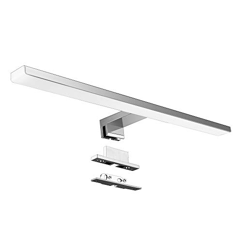 Aourow Lámpara de Espejo Baño 10W 820lm 50cm,Luz Espejo Blanco Neutro 4000K,Impermeable IP44 230V,3 en 1 Espejo+Armario+Pared,Contra Niebla Acero Inoxidable,Aplique de Baño,500mm