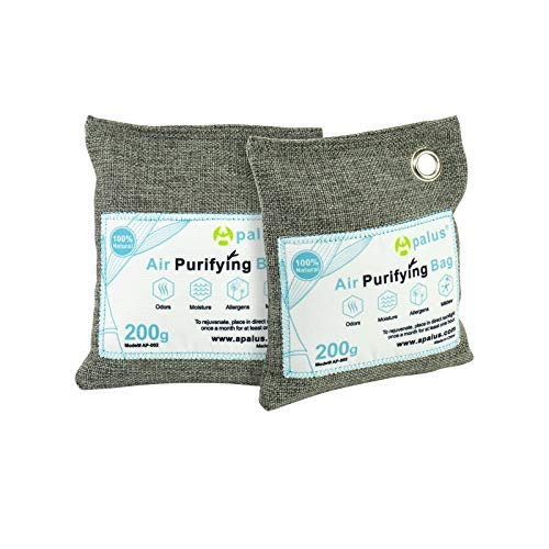 Apalus ® Bolsa de Carbón Activo De Bambú, Deshumidificador Y Purificador De Aire. Ambientador Natural Eficaz y Desodorante para Eliminar los Olores De Armario, Cocina, Zona de Mascotas, (200Gx2)