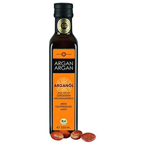 ArganArgan Aceite de argán ecológico, sin tostar, 250 ml, prensado en frío, premiado con el DLG-Gold, vegano, antienvejecimiento, también para la piel, la cara, el pelo