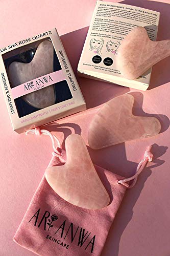 ARI ANWA Skincare ® Premium Gua Sha Rose Quartz | 100% Cuarzo Rosa Real | Bolsa de terciopelo GRATIS | Efectivo y de alta calidad - Gua Sha Cuarzo Rosa