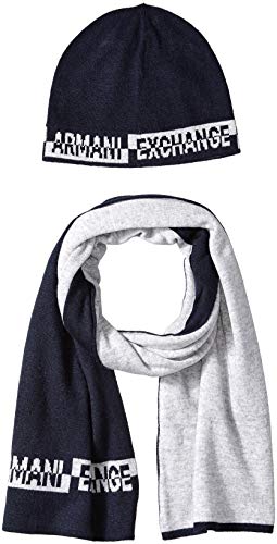 Armani Exchange Knitwear Set conjunto bufanda, gorro y guantes, Azul (Navy 1510), Talla única (Talla del fabricante: TU) (Pack de 2) para Hombre