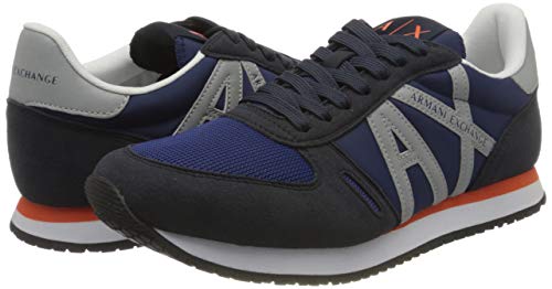 Armani Exchange Micro Suede Multicolor Sneakers, Zapatillas para Hombre, Navy Reflex Silver, 40 EU