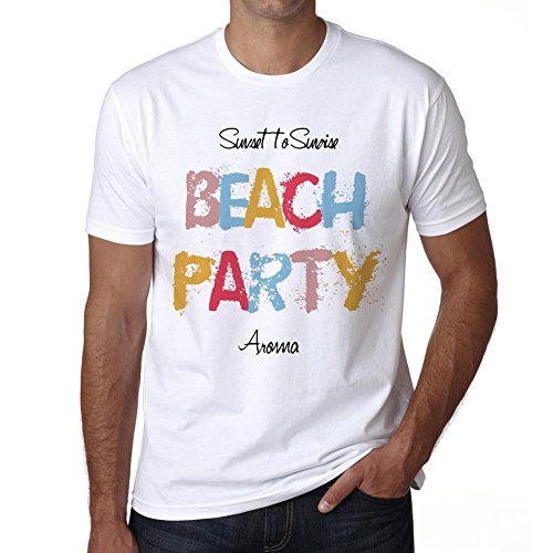 Aroma, Beach Party, Fiesta en la Playa, Camiseta para Las Hombres, Manga Corta, Cuello Redondo, Blanco